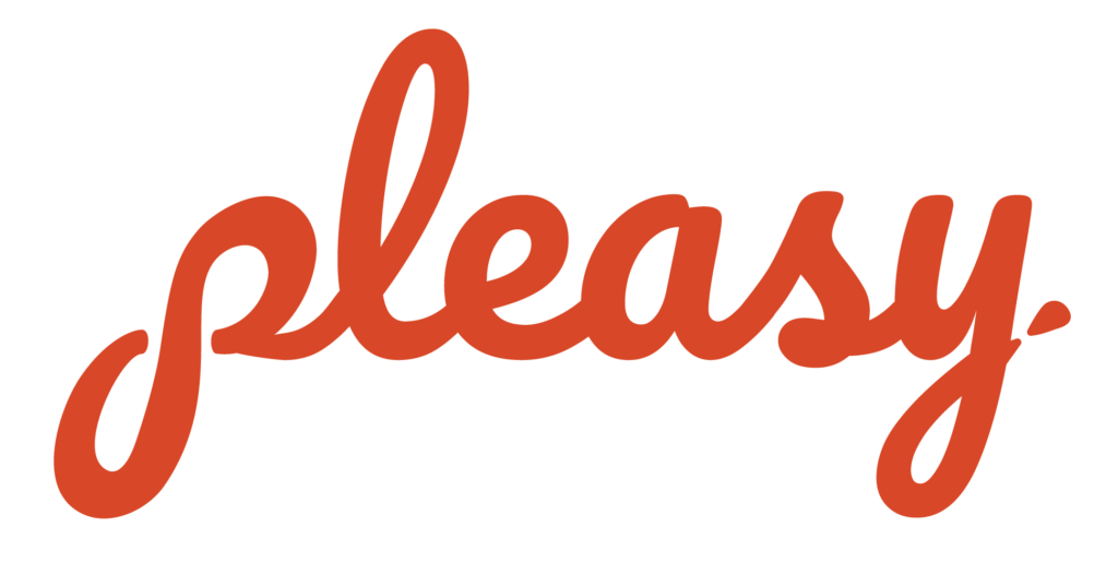 Pleasy logo looks like a hand writing with deep orange colour. It represent signature on a lease.